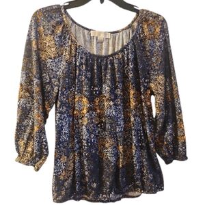 MICHAEL Michael Kors Blue and Gold Patterned Blouse